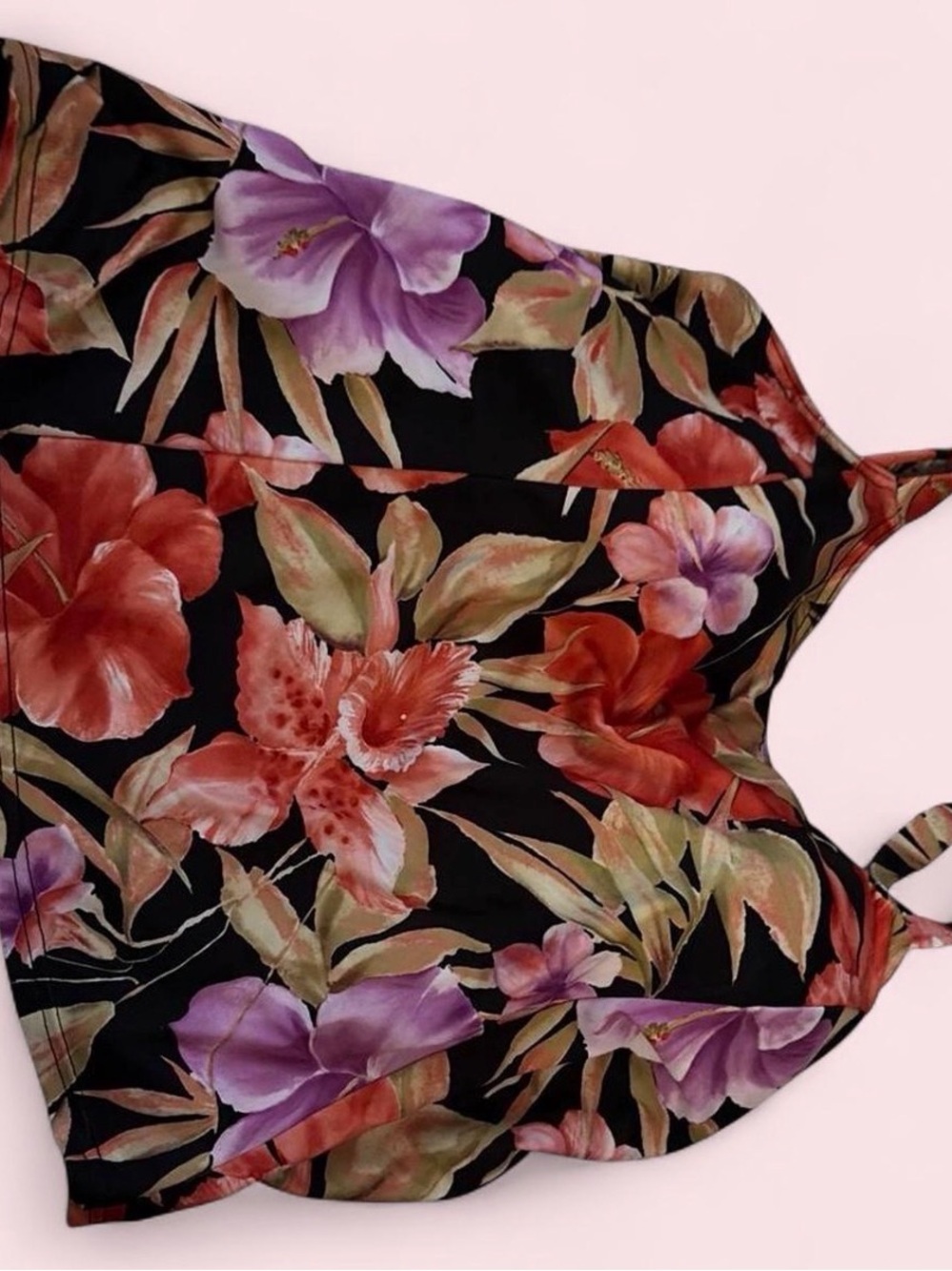 Tropical Black Floral Women’s Swim Coverup with Red & Purple Blooms